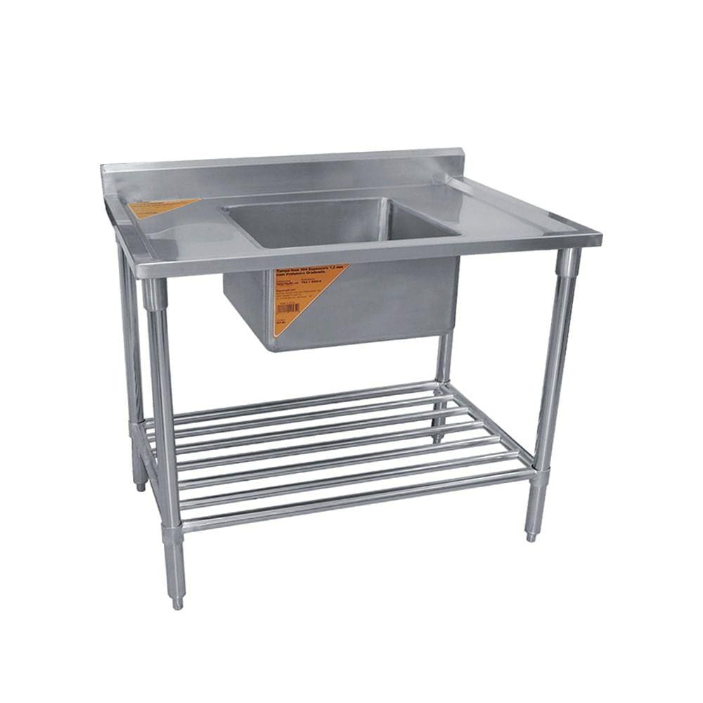 Pia inox 1 m com uma cuba 45x45x25 cm e prateleira gradeada