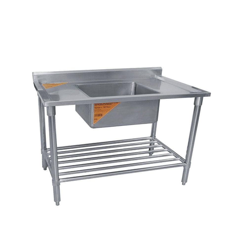 Pia inox 1,9 m com uma cuba 60x60x25 cm e prateleira gradeada