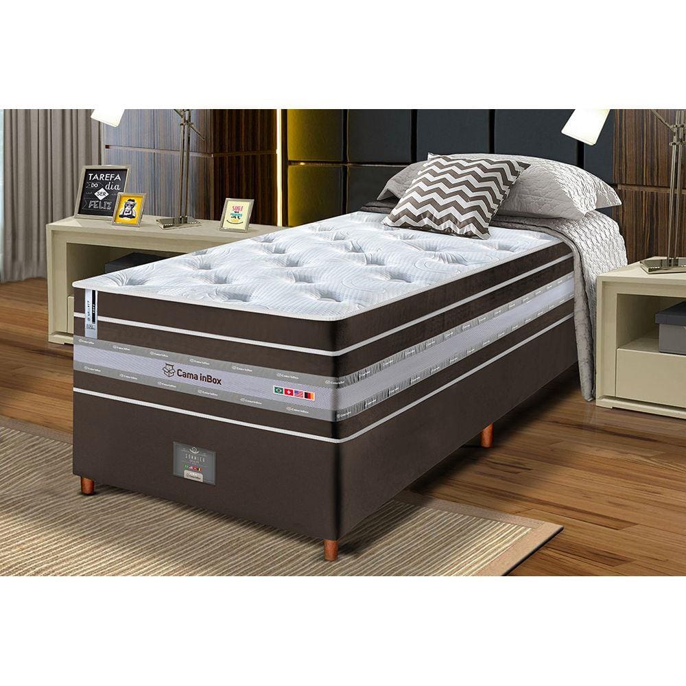 Conjunto Cama Box Solteiro de Molas Ensacadas Cama inBox Select Euro Soft 88x188x71 Café