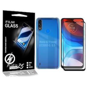 Capa Capinha Case Emborrachada Carbon Preta + Pelicula de vidro FULL 3D Moto E7 Power Xt2097 (Tela 6.5)
