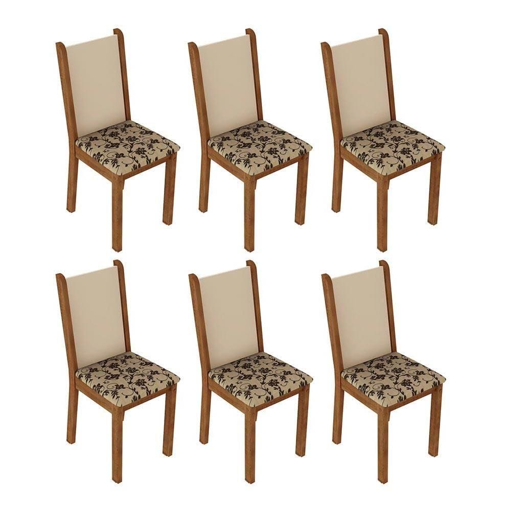 Kit 6 Cadeiras 4291 Madesa - Rustic/Crema/Bege Marrom