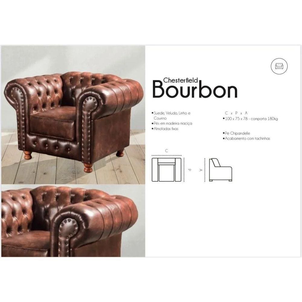 Conjunto Chesterfield Namoradeira + Poltrona Luiz XV COURINO CARAMELO