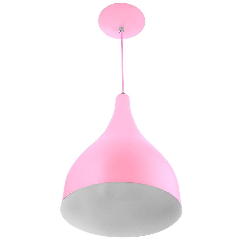 Lustre Pendente Gota Média Alumínio 30cm Rosa Bebê