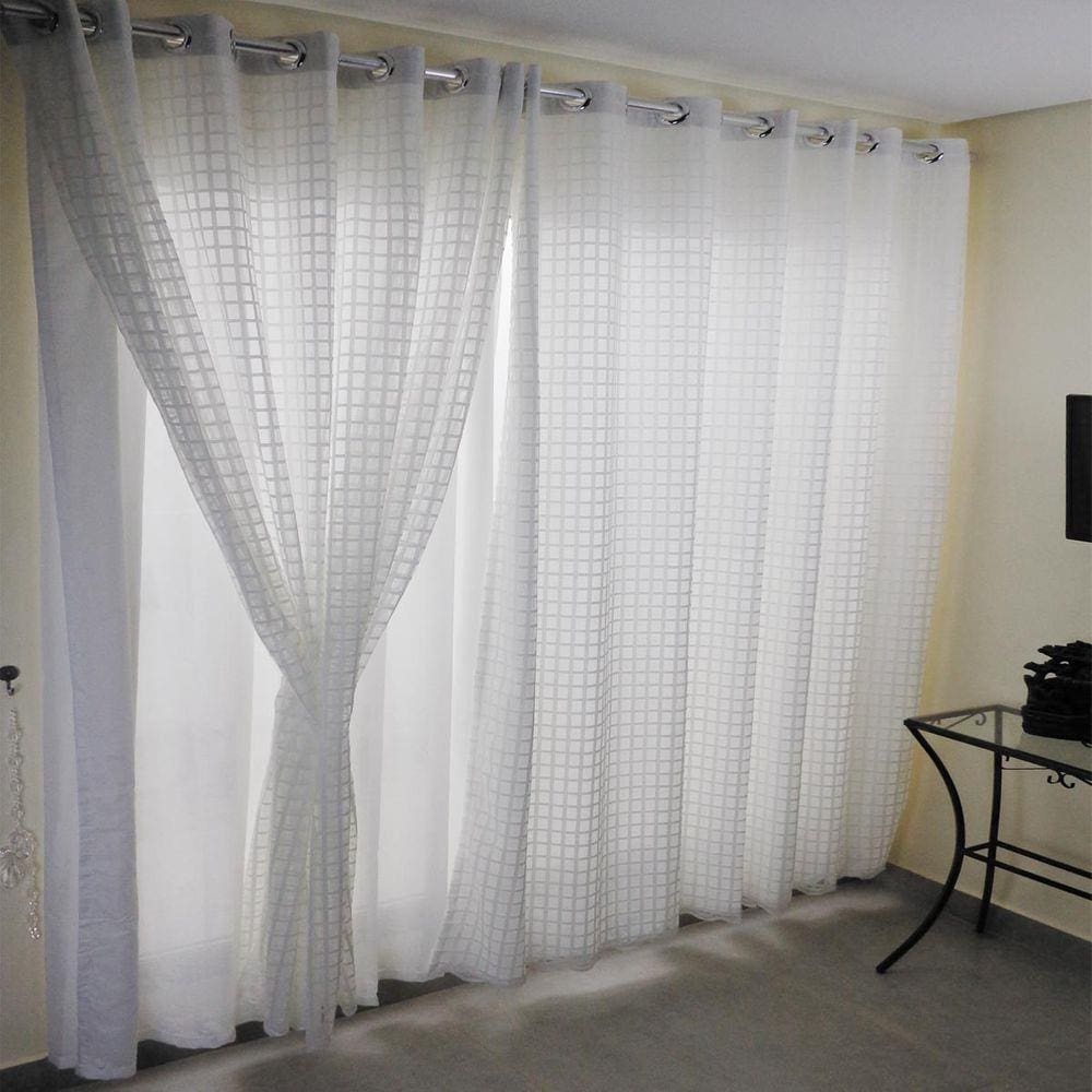 Cortina Duplex 4.20m x 2.50m Vintage / Xadrez Marfim Bella Janela