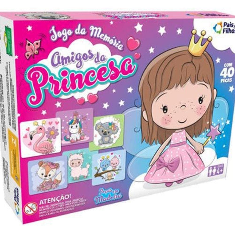 Jogo Da Memória Amigos Da Princesa - Madeira Com 40 Peças