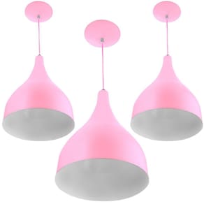 Kit 3 Pendentes Gota Média Alumínio 30cm Rosa Bebê