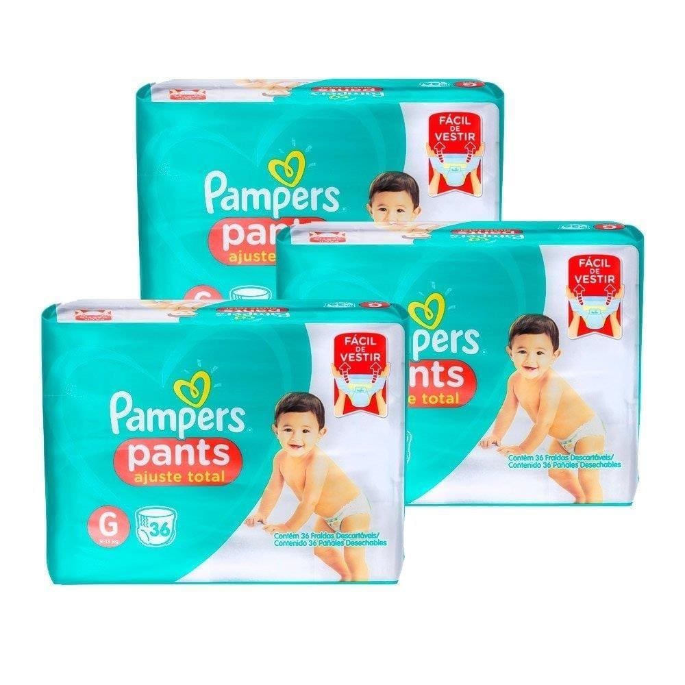 Fralda Descartável Pampers, Pants Mega Grande - 3 Pacotes com 36 Tiras