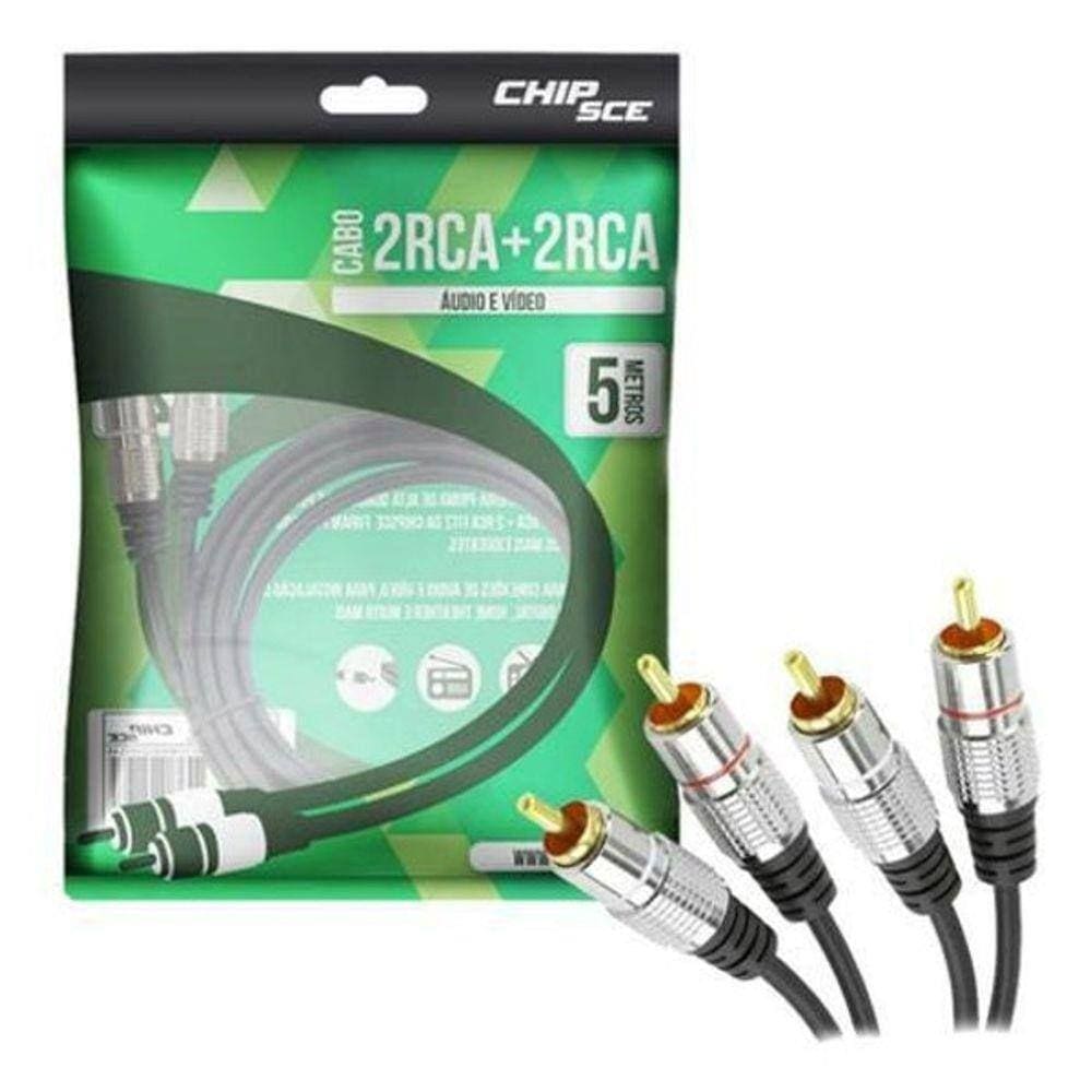 Cabo Rca 5 Metros Dupla Blindagem Cobre 2+2 Rca 5M Blindado