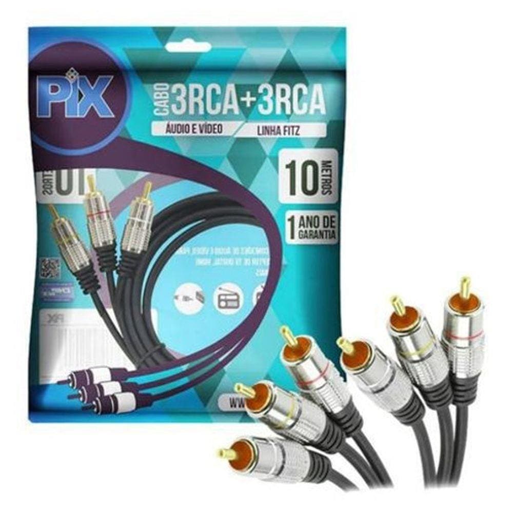 Cabo Rca X Rca 10M 10 Metros Av 3+3 Áudio Vídeo Tv Dvd Net