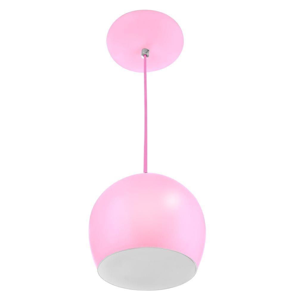 Lustre Pendente Bola Media Alumínio 23cm Rosa Bebê