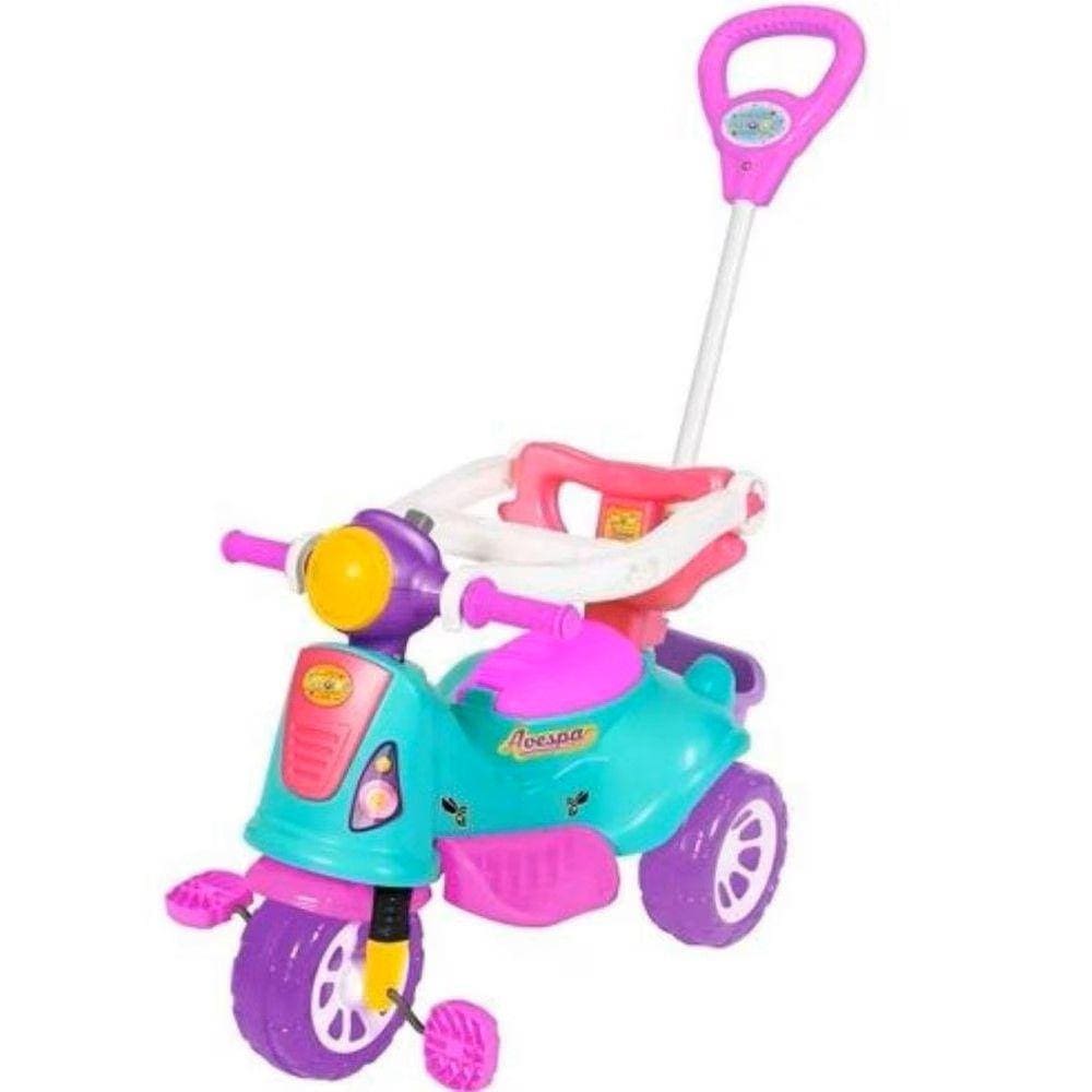 imagem-Triciclo Infantil Maral Retrô Com Empurrador Pink