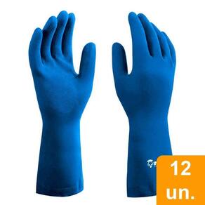 Luva Imbat Látex Forrada Azul Tamanho 7 Embalagem com 12 Unidades