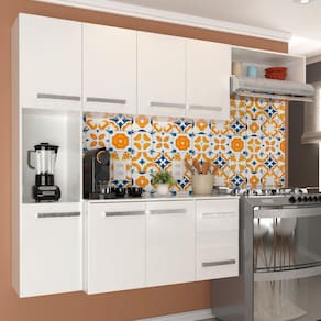 Cozinha Compacta Suspensa 7 Portas 2 Gavetas Armário E Balcão Loft Branco - Panorama Móveis