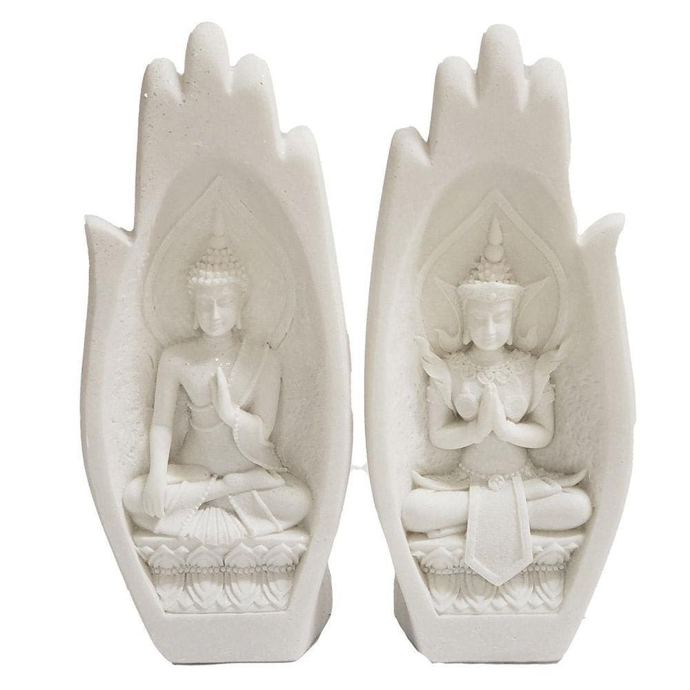 Mãos Decorativas Oração Buda Sidarta Resina Plástica Branca