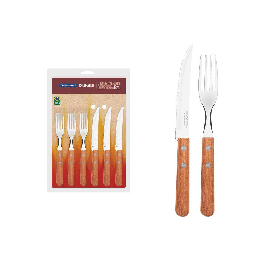 Jogo de Talheres Tramontina Churrasco com Lâminas em Aço Inox e Cabos de Madeira Natural 12 Peças Tramontina