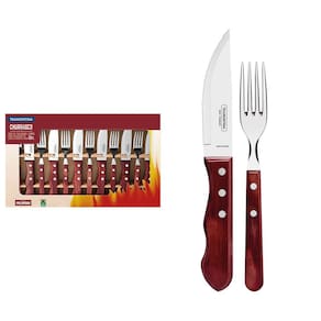 Jogo de Talheres para Churrasco Jumbo Tramontina em Aço Inox com Cabo Vermelho Polywood 12 Peças Tramontina