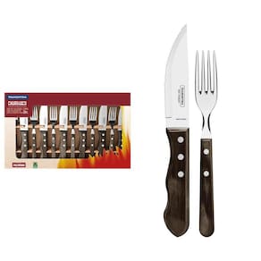 Jogo de Talheres para Churrasco Jumbo Tramontina em Aço Inox com Cabo Castanho Polywood 12 Peças Tramontina