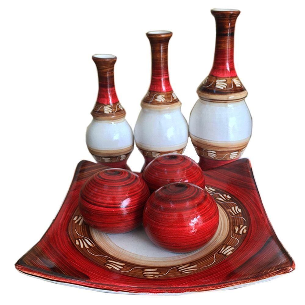Conjunto Centro Mesa Decorativo Enfeite Sala Ceramica