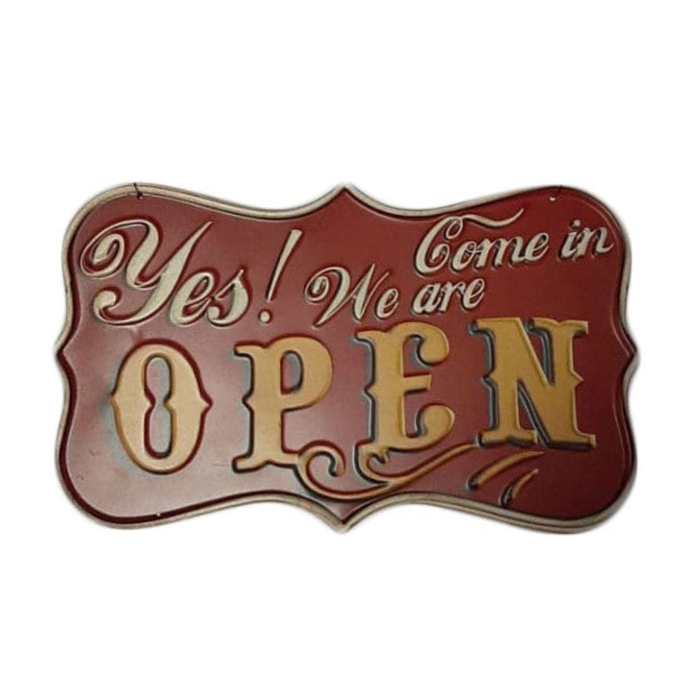 Placa Decorativa de Parede em Metal - YES! Come In We Are Open - Vintage