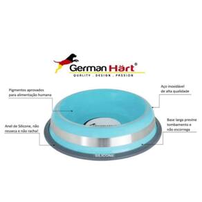 Comedouro Inox Com Anel Silicone Germanhart Prestige Azul G
