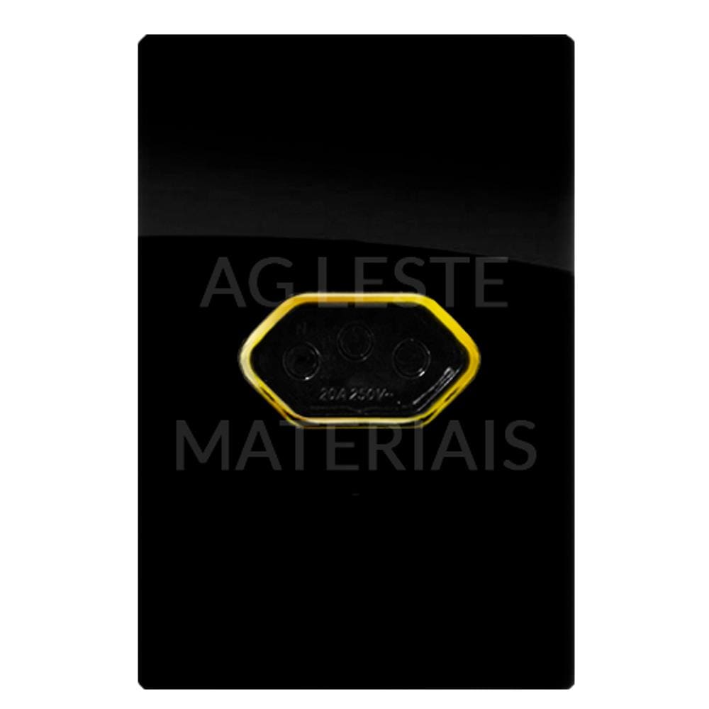 Cj Tomada 10A Horizontal Com Suporte 4X2 - Dicompel Novara Preto Brilhante Gold - Dnv1700/29Pbgd