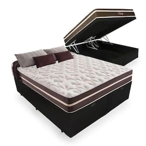 Cama Box Com Baú Queen Sintético Preto + Colchão De Molas - Anjos - Classic Superlastic 158x198x64cm