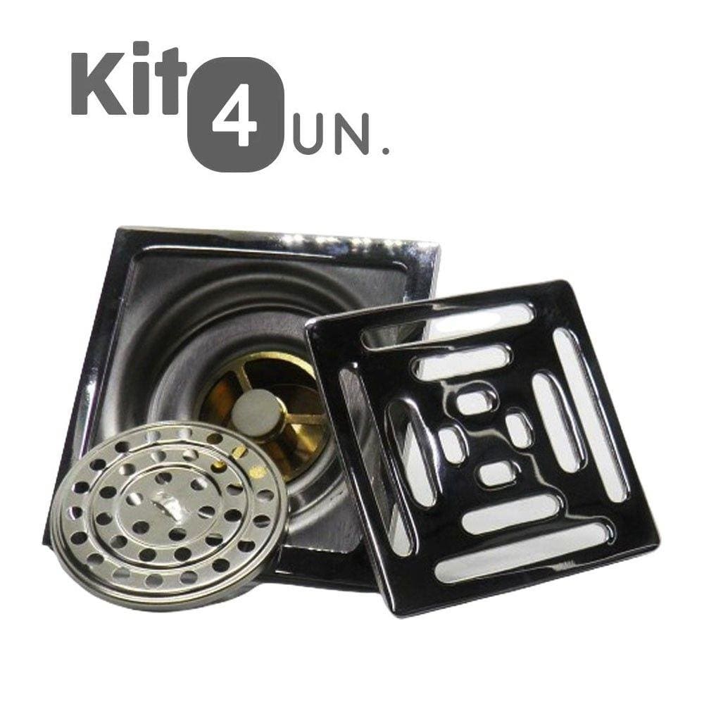 Kit 4 Ralos Inteligente 10X10 Anti Odor Insetos Aço Inox Banheiro Casa