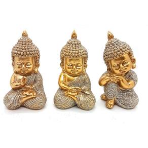 Trio De Buda Bebê Baby Buda Reflexão e Paz Estatueta 8 cm