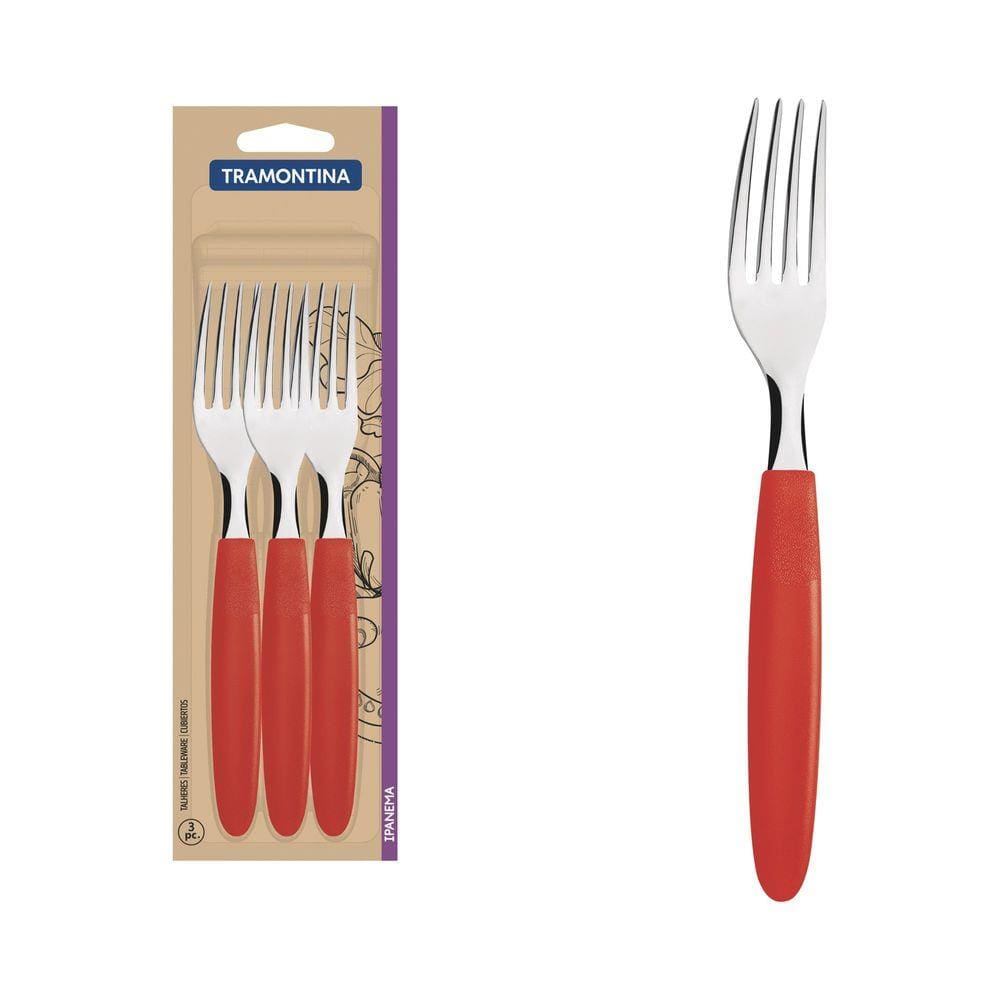 Conjunto de Garfos de Mesa Tramontina Ipanema com Lâminas em Aço Inox e Cabos de Polipropileno Vermelho 3 Peças Tramontina