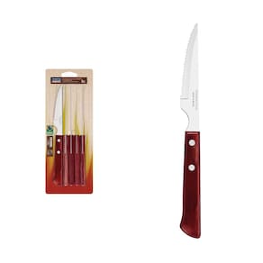 Conjunto de Facas para Churrasco Tramontina 4" em Aço Inox com Cabo Vermelho Polywood 6 Peças Tramontina