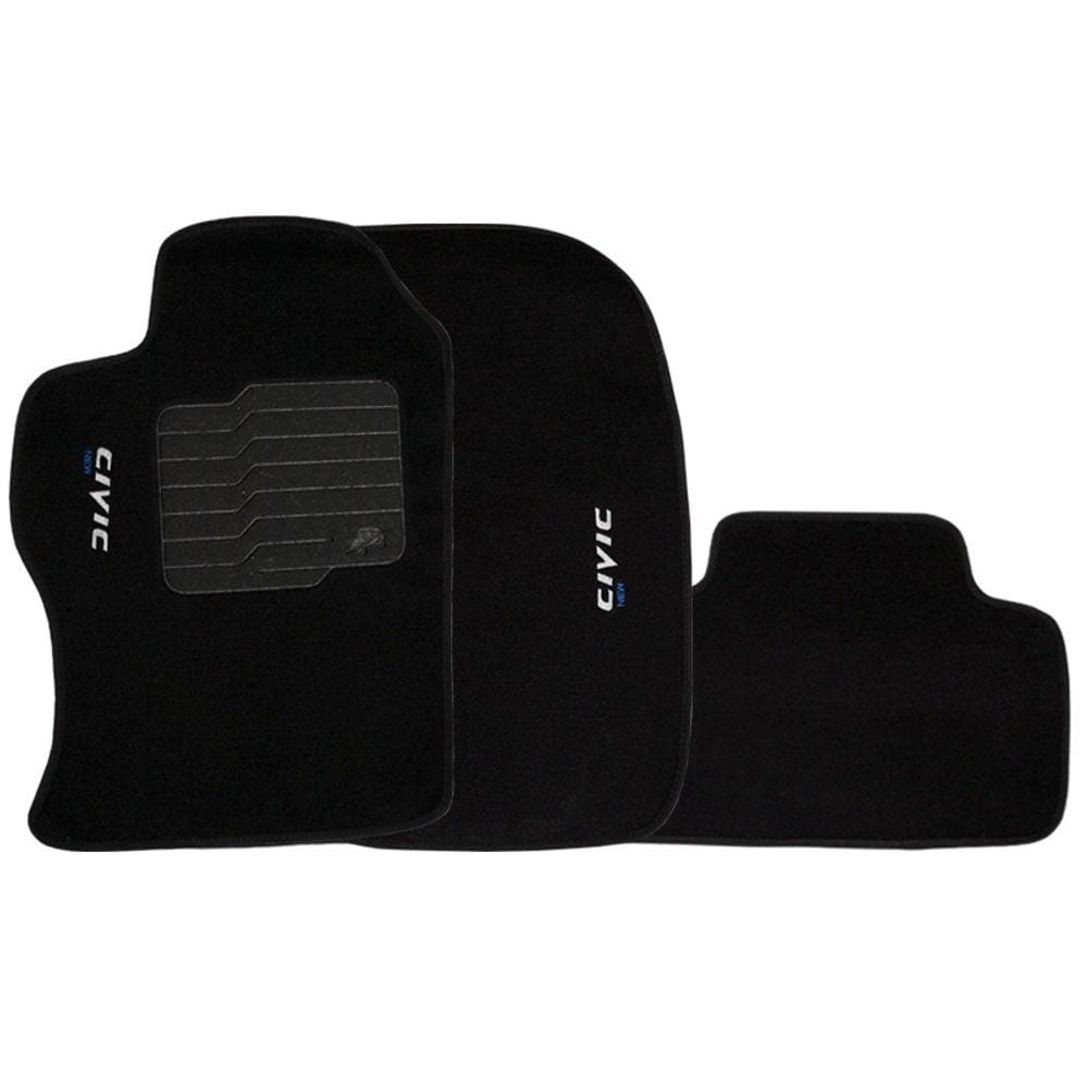 Jogo de Tapete Automotivo Carpete New Civic 2014 à 2016 Soft Logo Bordado 3 Peças