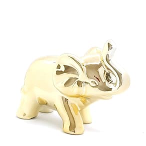 Elefante Em Cerâmica Grande Dourado - 14cm
