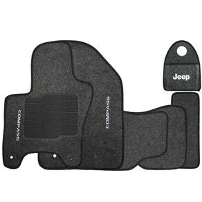 Jogo Tapete Automotivo Carpete + Lixeira Compass 2016 à 2020 Soft Logo Bordado Grafite 6 Peças