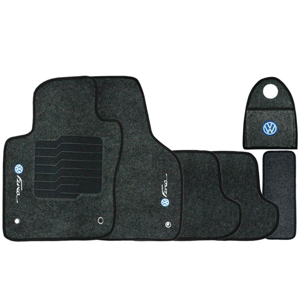 Jogo Tapete Automotivo Carpete + Lixeira Vw Fusca 2013 à 2016 Soft Logo Bordado Grafite 6 Peças