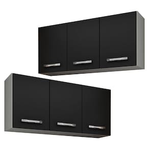 Kit 2 Armários Aéreos Honduras 03 Portas 120cm Branco Preto