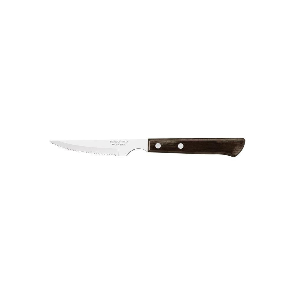 Faca para Churrasco Tramontina com Lâmina em Aço Inox e Cabo em Madeira Polywood Castanho 4" Tramontina