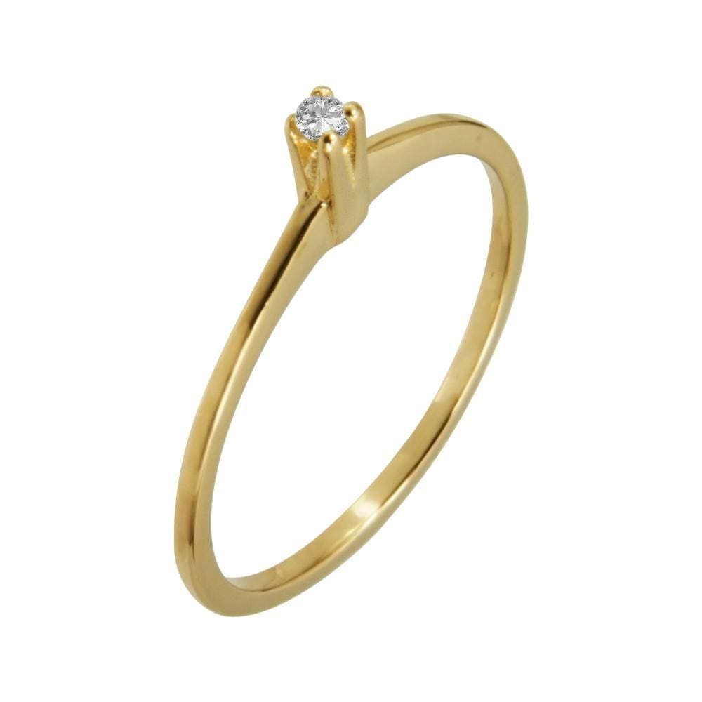 Anel Prata c/ Ouro 18K Solitário com Zircônia Branca 2mm