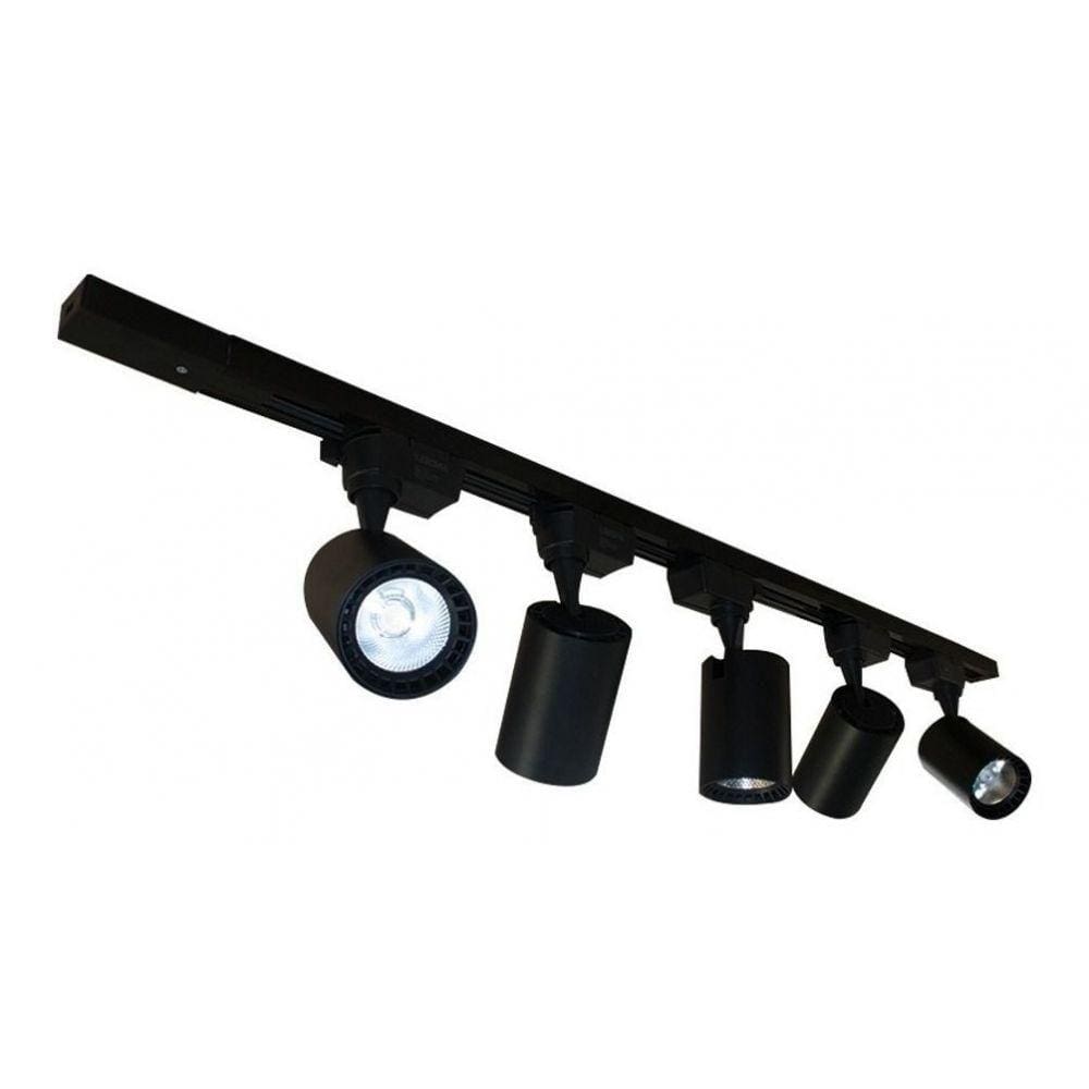 Trilho Eletrificado Preto 4 Spot Led 7w 3000k 110 220 Bivolt