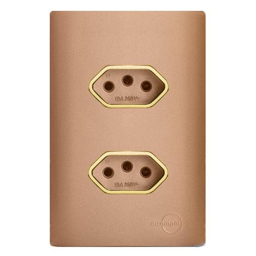 Cj Tomada Dupla 20A Com Suporte 4X2 - Dicompel Novara Ouro Rose Gold - Dnv1500/33Orgd