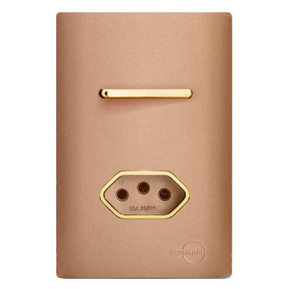 Cj Interruptor Simples + Tomada 20A Com Suporte 4X2 - Dicompel Novara Ouro Rose Gold - Dnv1500/21Orgd