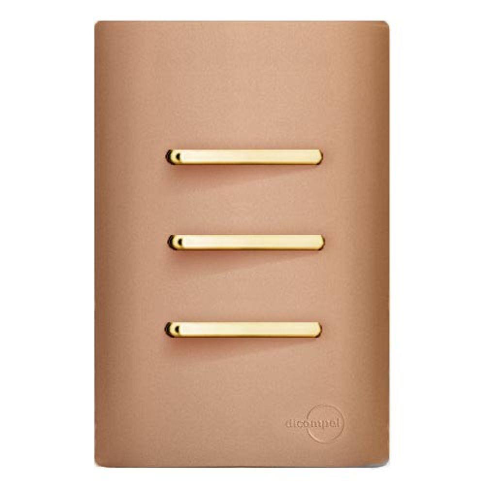 Cj Interruptor Triplo Simples Com Suporte 4X2 - Dicompel Novara Ouro Rose Gold - Dnv1500/8Orgd