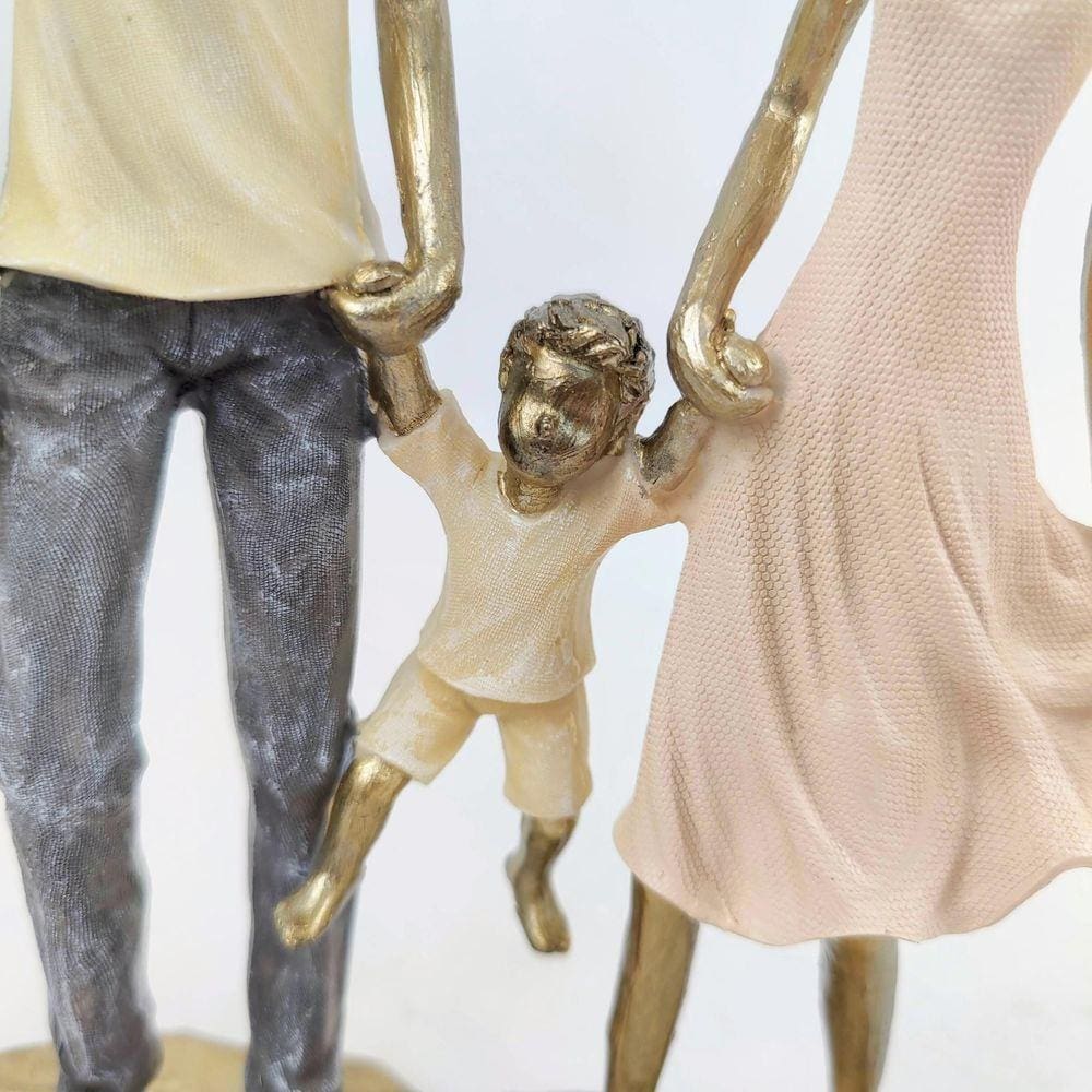 Enfeite Estatua Familia Casal 2 Filhos 24X21X6Cm Dourado