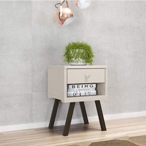 Mesa de Cabeceira 1 Gaveta Retrô Luna Colibri Móveis Off White