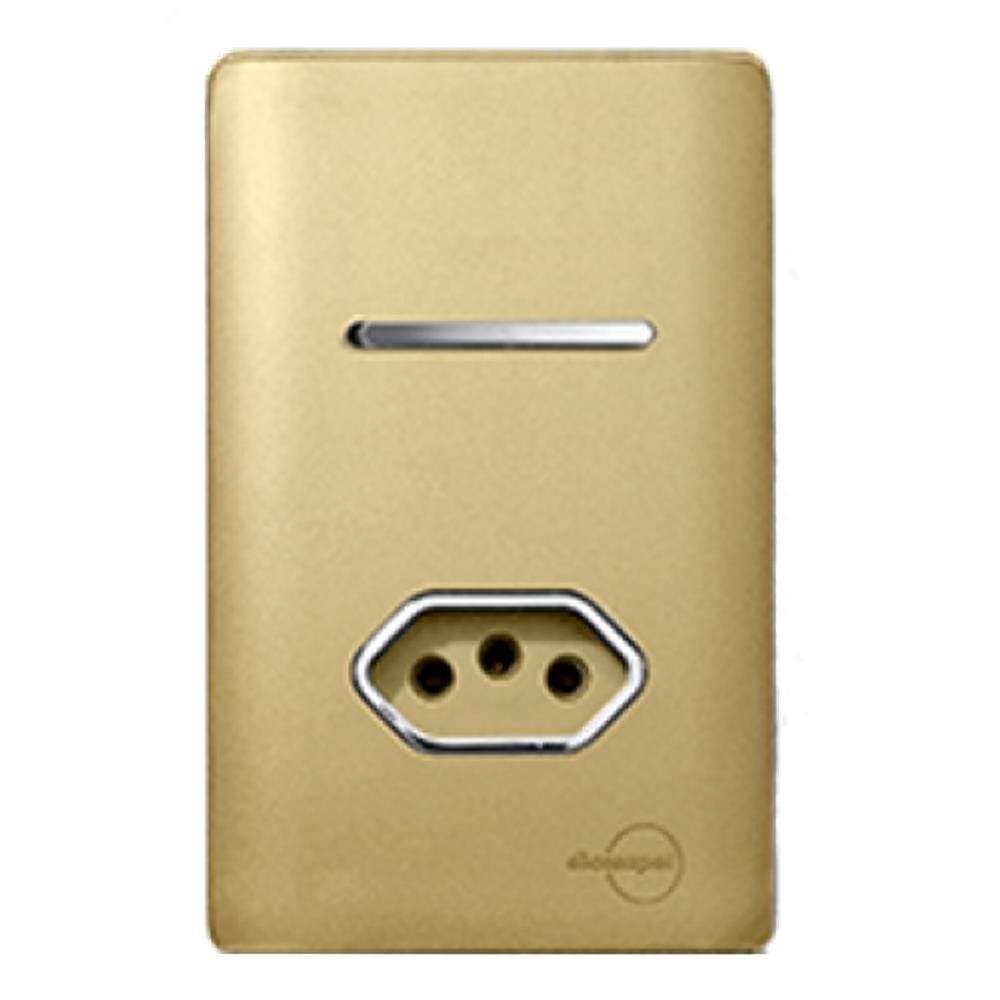 Cj Interruptor Paralelo + Tomada 10A Com Suporte 4X2 - Dicompel Novara Dourado Cromado - Dnv1400/20Docr
