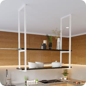 Nicho Branco Prateleira Suspensa Teto Cozinha Preta 80cm