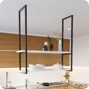 Nicho Preto Prateleira Suspensa Teto Cozinha Branca 80cm