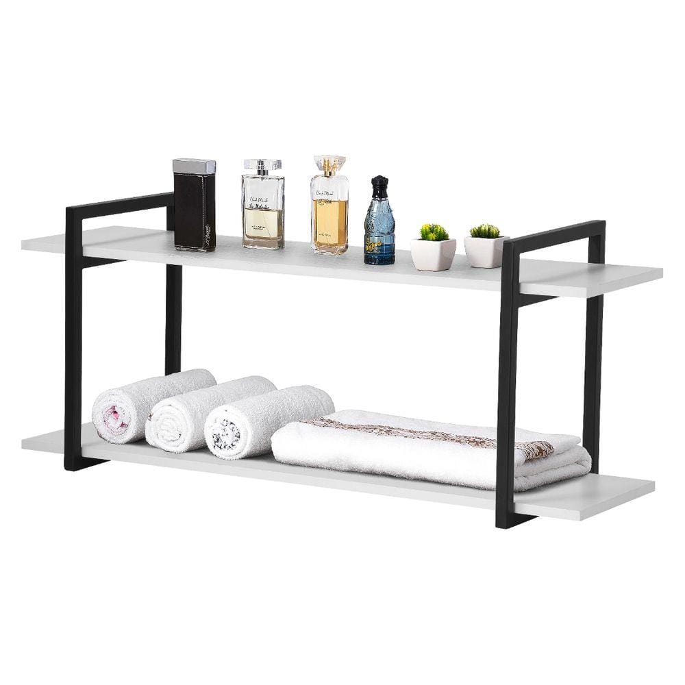 Nicho Banheiro Preto Com Prateleiras Branco 100cm