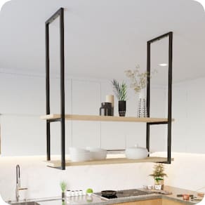 Nicho Preto Prateleira Suspensa Teto Cozinha Madeirado 100cm