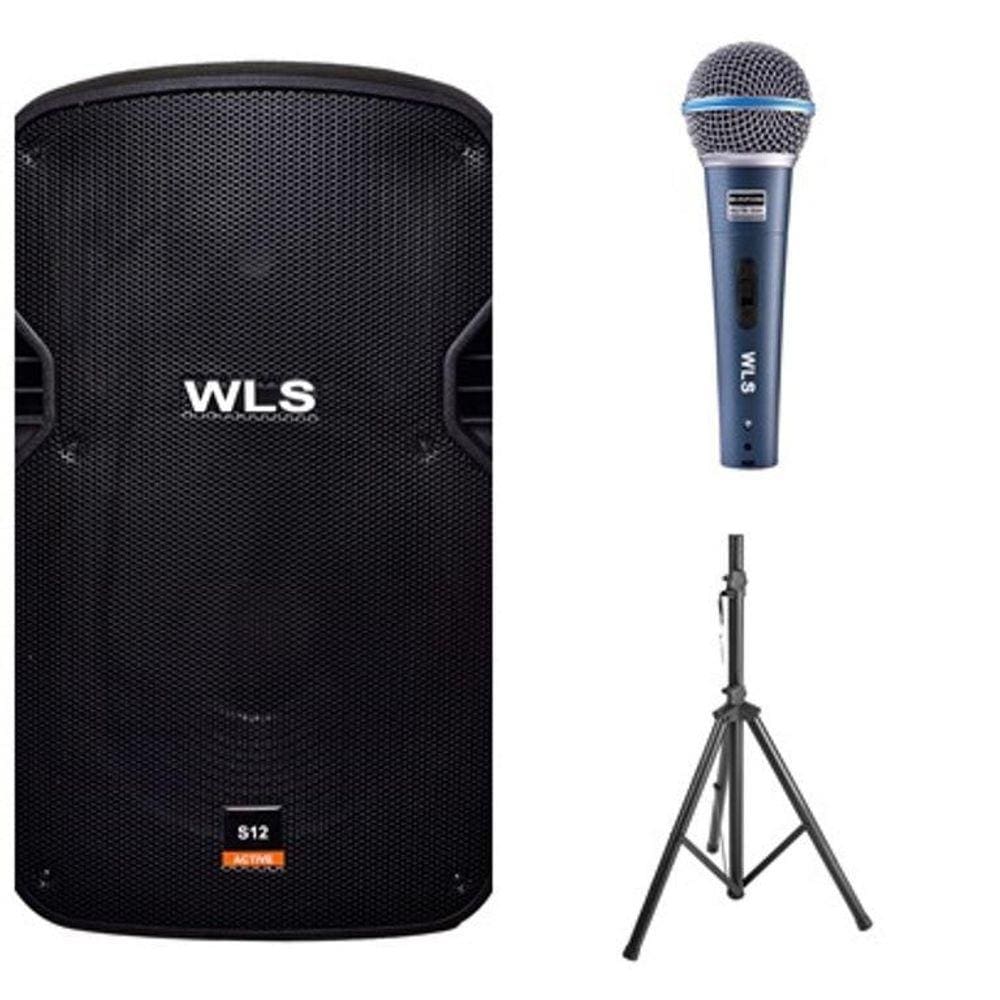 Caixa Acústica Wls S12 Ativa + Microfone M58A + Pedestal