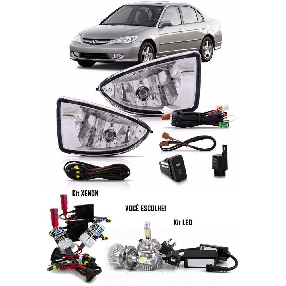 Kit Farol De Milha Neblina Honda Civic 2004 2005 2006 - Interruptor + Kit Xenon H11 6.000K Ou 8.000K